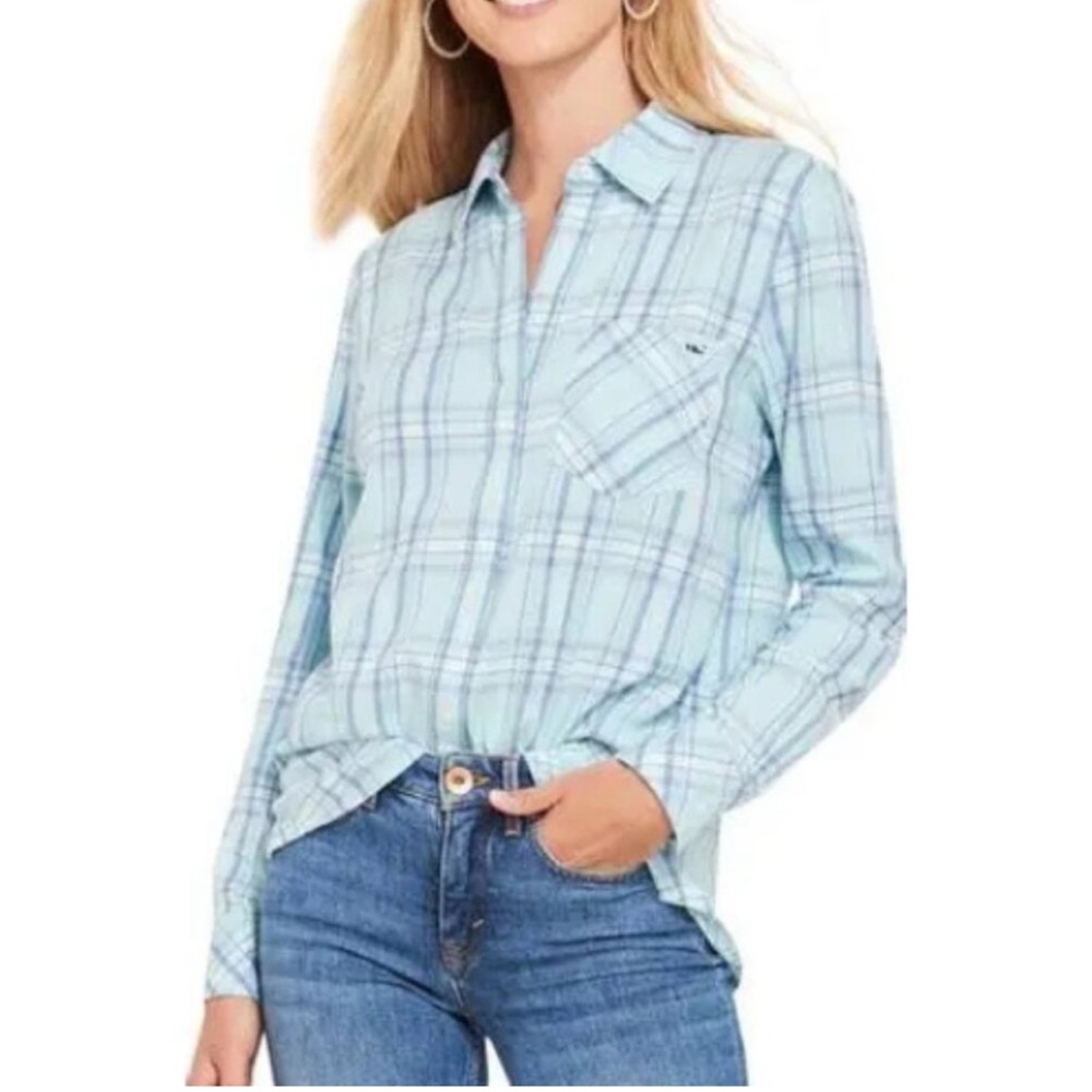 NWT Vineyard Vines Chillmark blue woven plaid button down women’s top,sz 10, $88